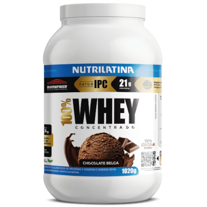 100% Whey Concentrada Chocolate Belga 1020g - Nutrilatina