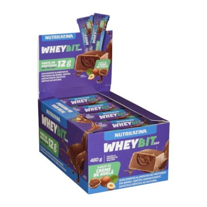 Barra de Proteína Creme de Avelã 40g Nutrilatina. Display c/ 12 Barras.