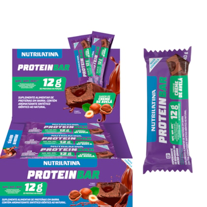 Barra de Proteína Creme de Avelã 40g Nutrilatina. Display c/ 12 Barras.