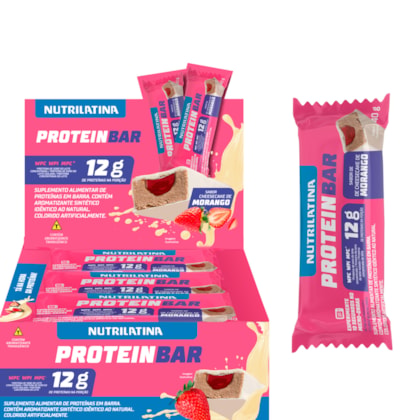Barra de Proteína Morango 40g Nutrilatina. Display c/ 12 Barras.