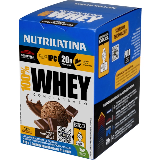 Display 100% Whey Chocolate Belga 300g (10x30g) - Nutrilatina