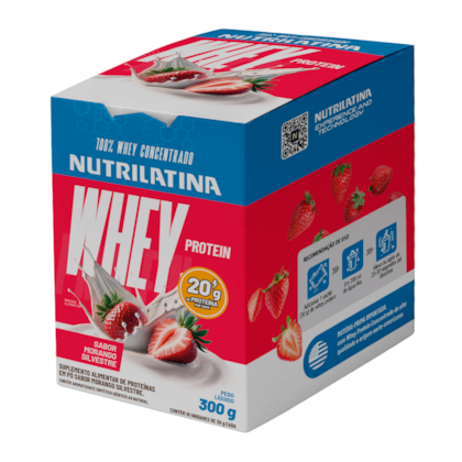 Display 100% Whey Morango Silvestre 300g (10X30g) - Nutrilatina